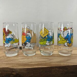 Smurfs - Vintage 1982-1983 Libbey Glass - Peyo - Wallace Berrie Co. - Set of 4